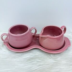 Fiestaware Sugar Bowl Creamer Set Tray Rose Pink Post 86 Retired Fiesta P86